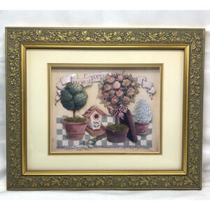 Gloria Eriksen Floral Topiary Art Dimensional Framed 3D Vintage 1997